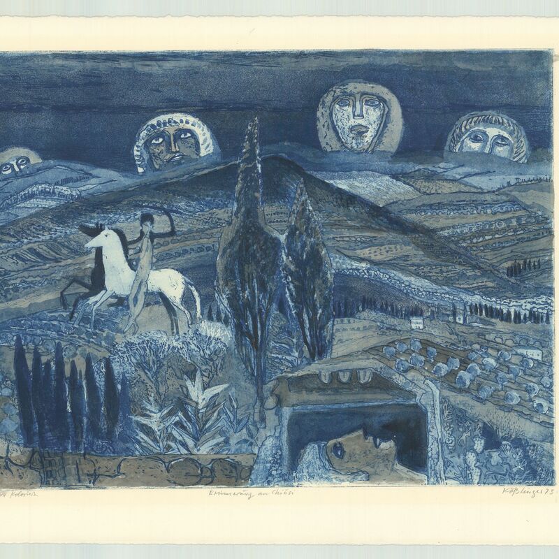 Erinnerung an Chiusi, 1963, Farbradierung Aquatinta, koloriert, 385x287 (unverkäuflich)